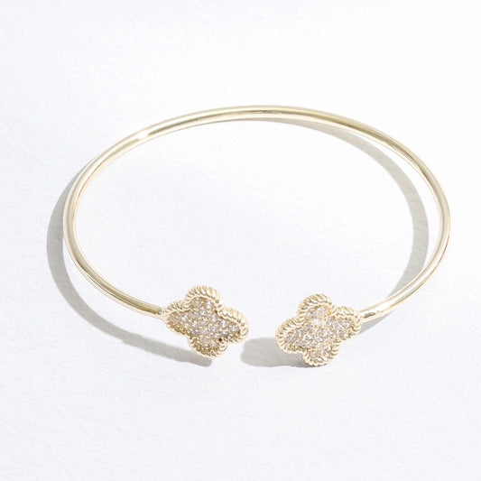 Thin Gold Tone Wire Two Cz Clover Edges Bracelet