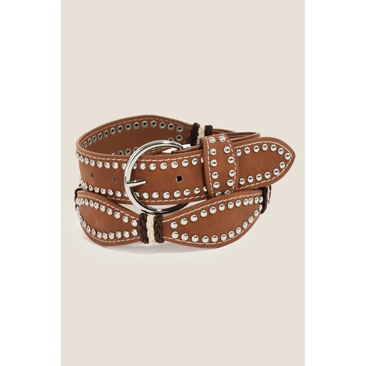 Studded Western Trim Faux Leather Wavy Belt