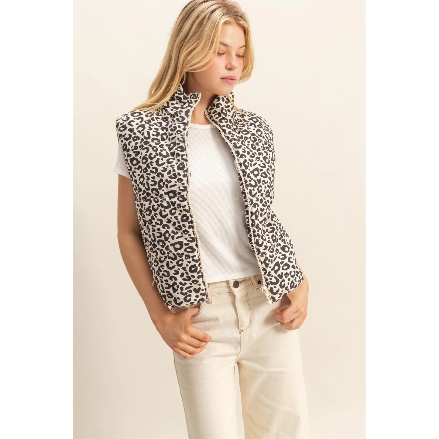 Leopard Print Puffer Vest