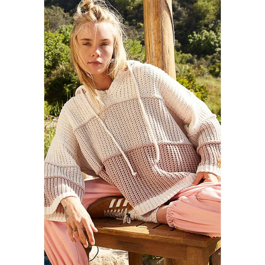 Color Block Chenille Hooded Sweater