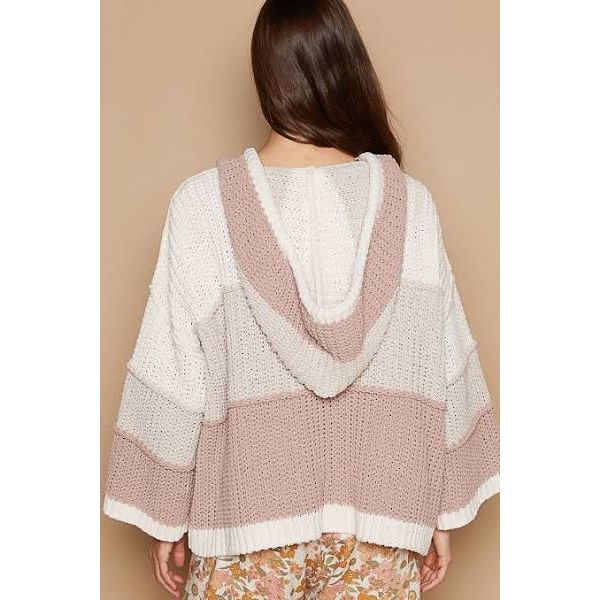 Color Block Chenille Hooded Sweater