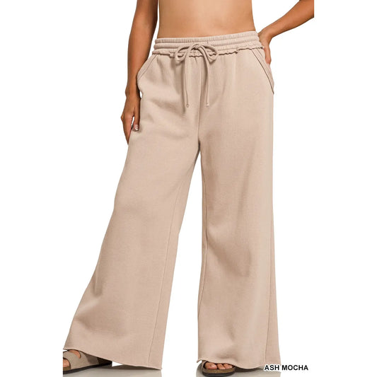 Fleece Exposed Seam Wide Leg Sweatpants w/ Pockets