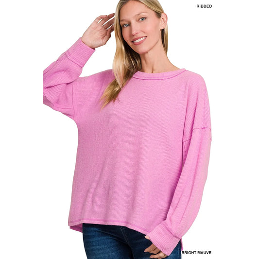 Brushed Ribbed Exposed Seam Drop Shoulder