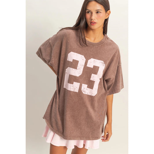 Mineral Washed Oversized Number Graphic T-Shirt