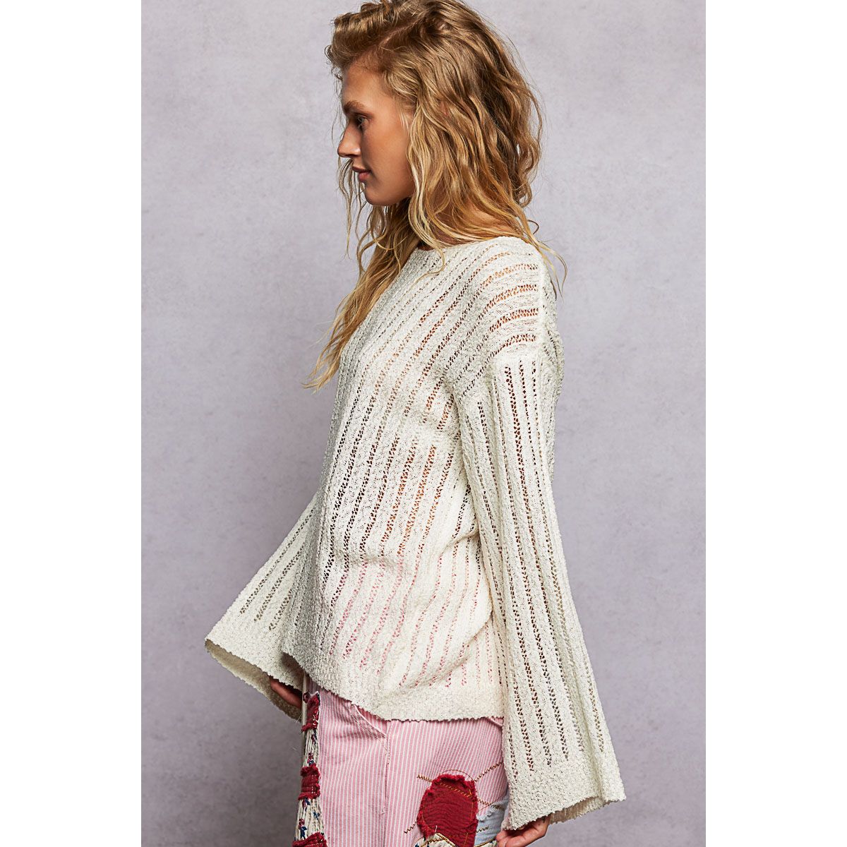 Long Sleeve Open Weave Thin Sweater Solid Knit Top