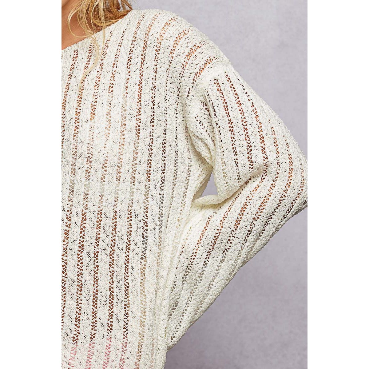 Long Sleeve Open Weave Thin Sweater Solid Knit Top