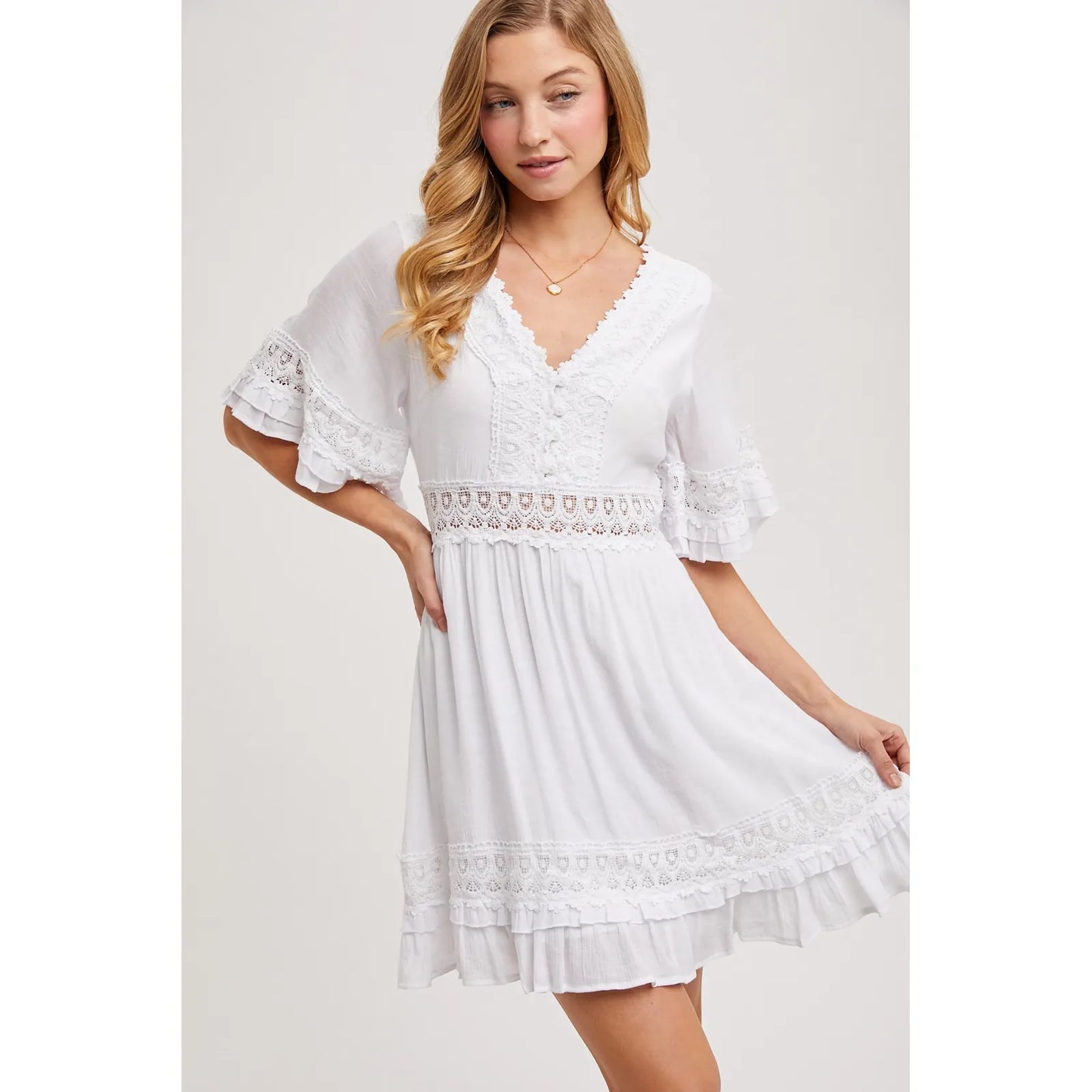 V-Neck Lace Dress Open Back