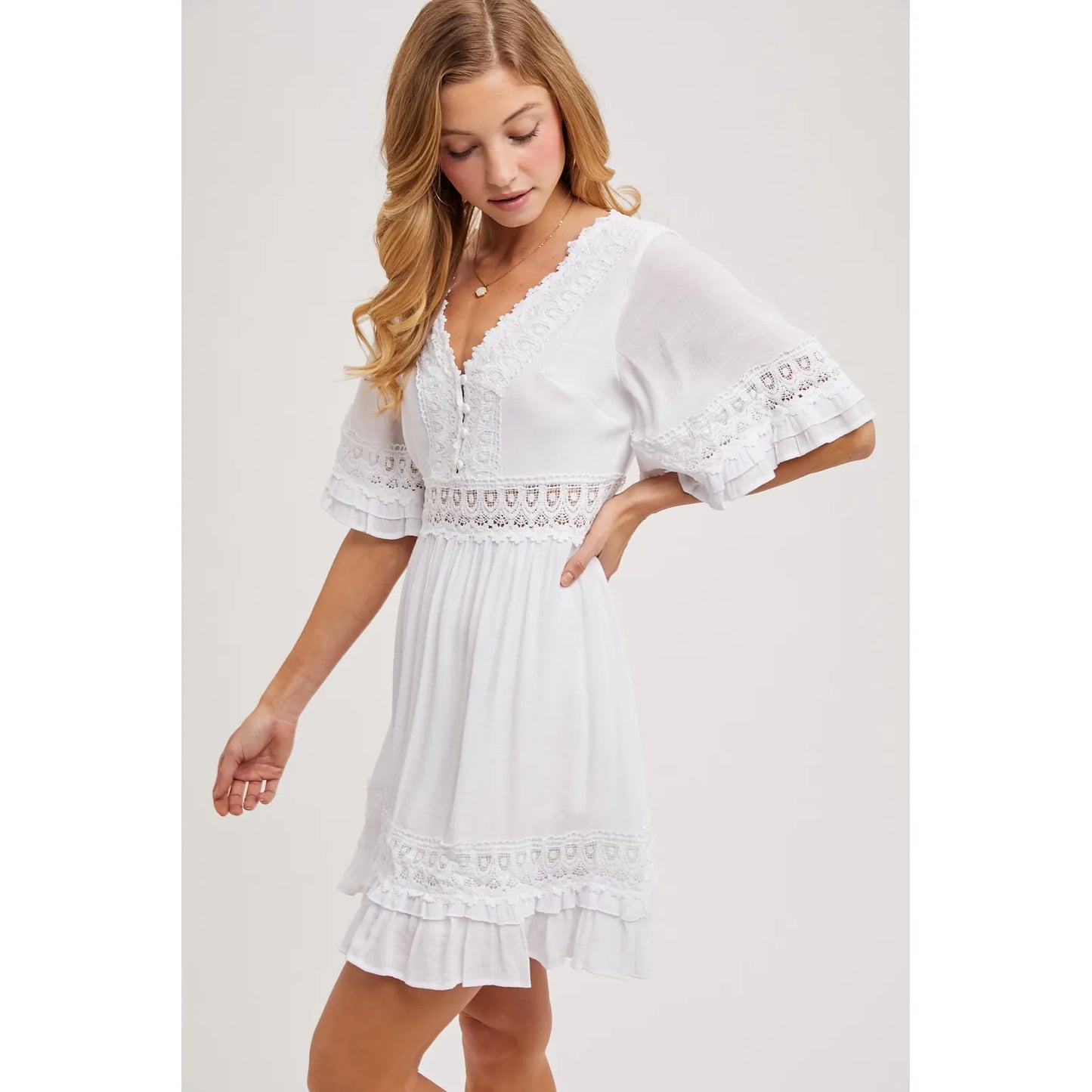 V-Neck Lace Dress Open Back