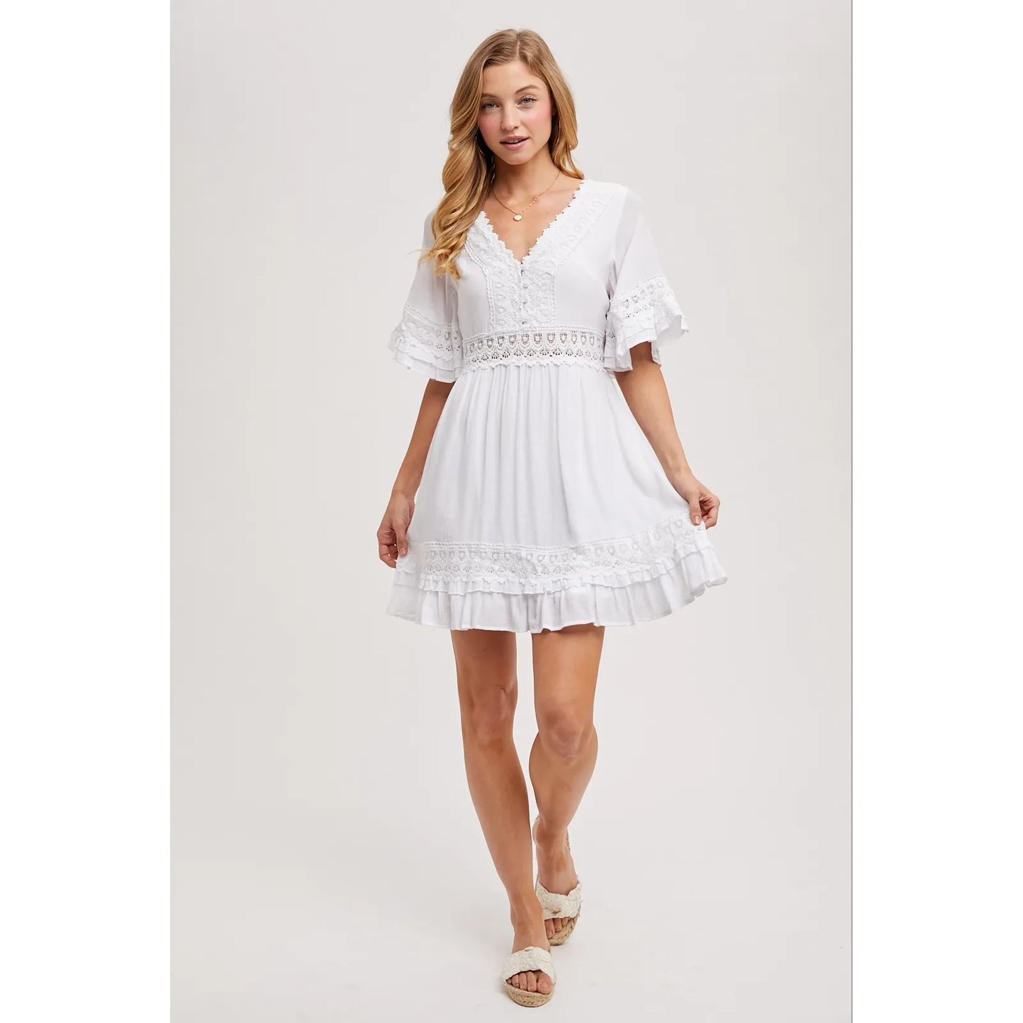 V-Neck Lace Dress Open Back