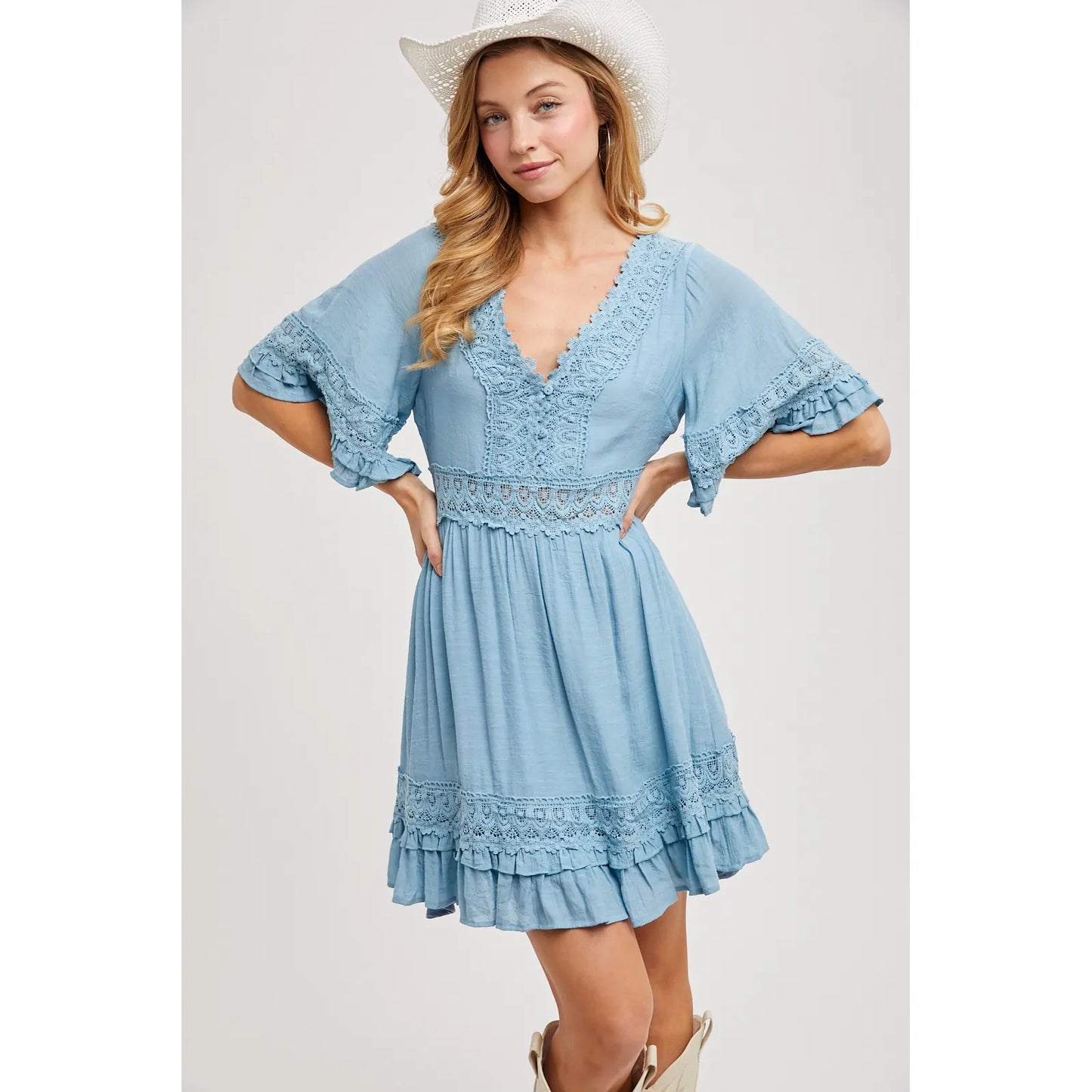 V-Neck Lace Dress Open Back