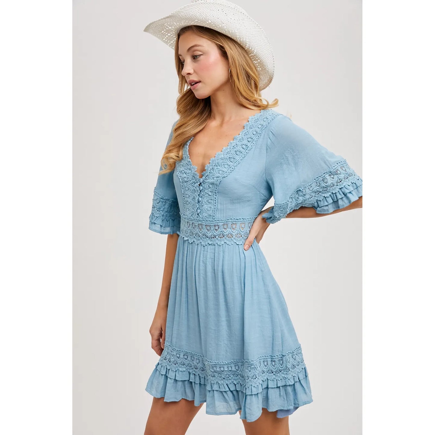V-Neck Lace Dress Open Back