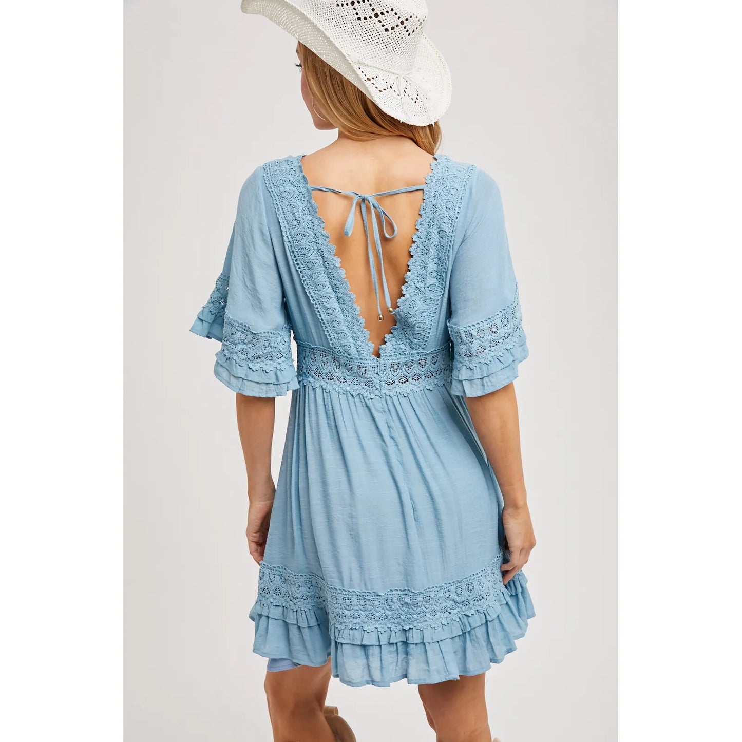V-Neck Lace Dress Open Back