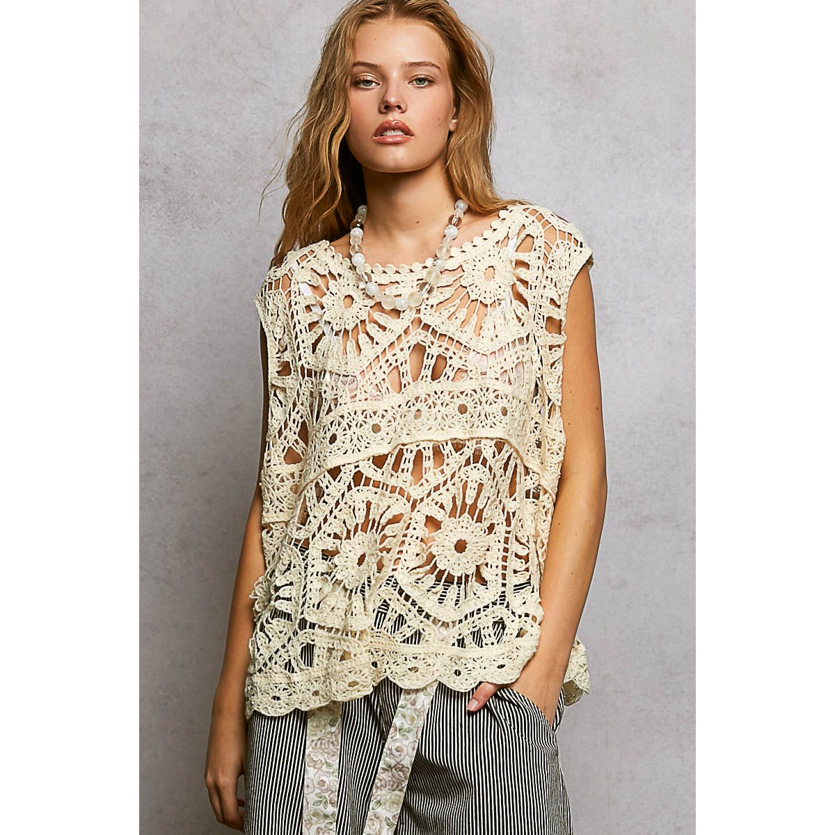Bohemian Crochet Relaxed Sleeveless Top