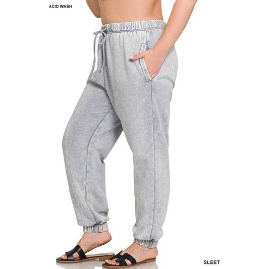 Plus Acid Wash Fleece Sweatpants with Pockets