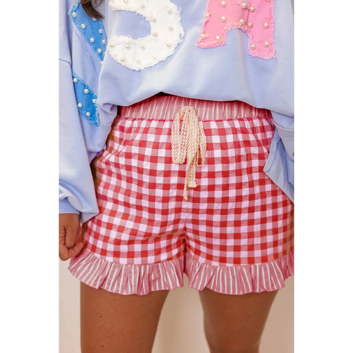 Plaid Checkered Gingham Print Ruffled Shorts (S-Xl)