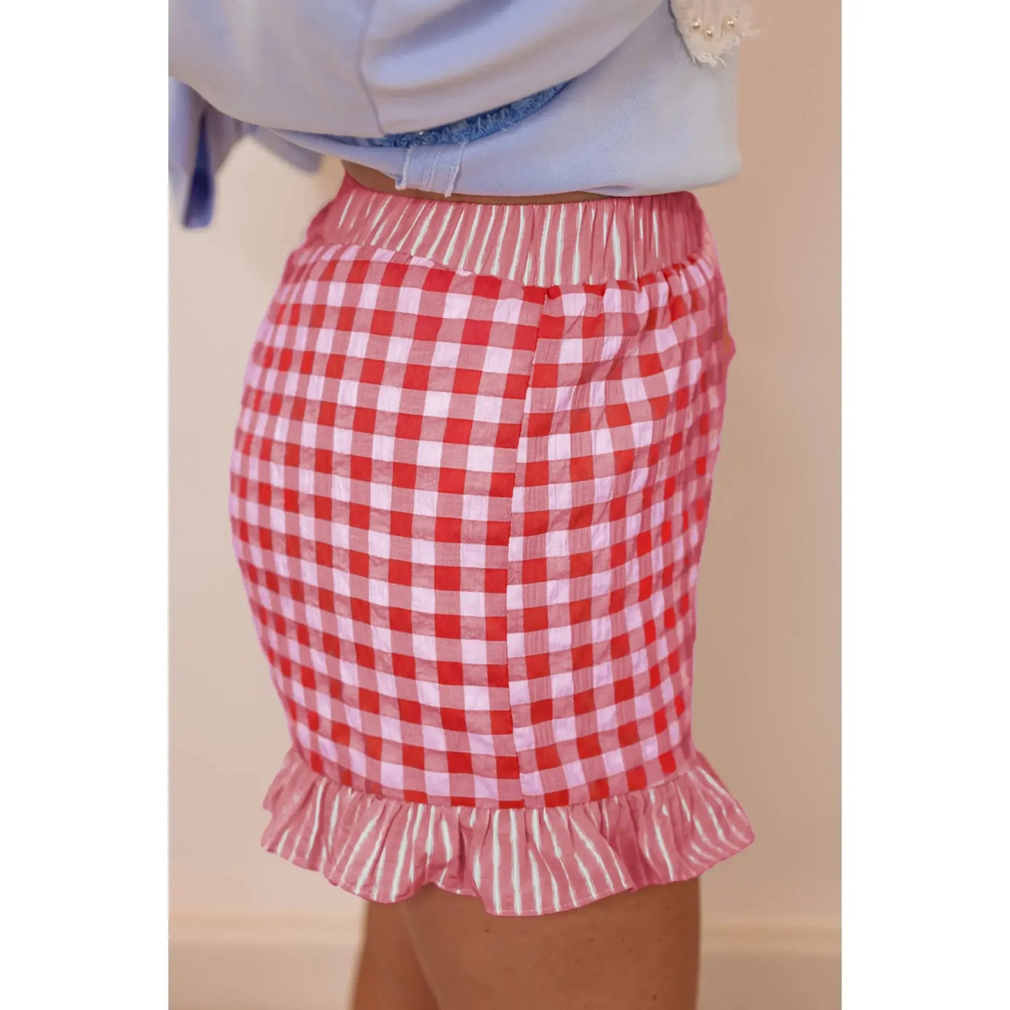 Plaid Checkered Gingham Print Ruffled Shorts (S-Xl)