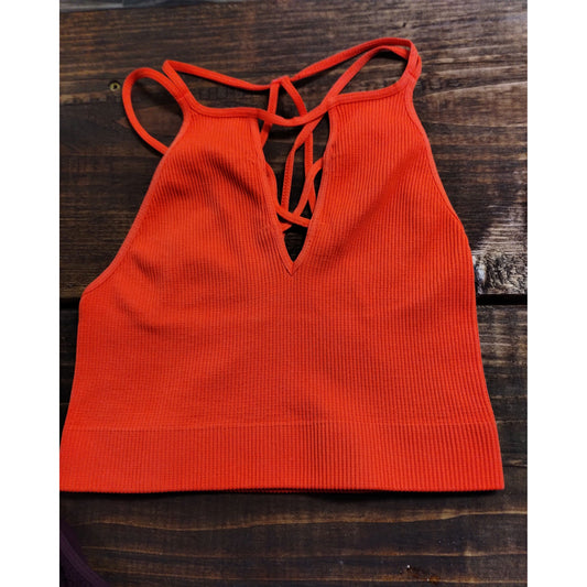 RIBBED CUTOUT HALTER BRALETTE TOP