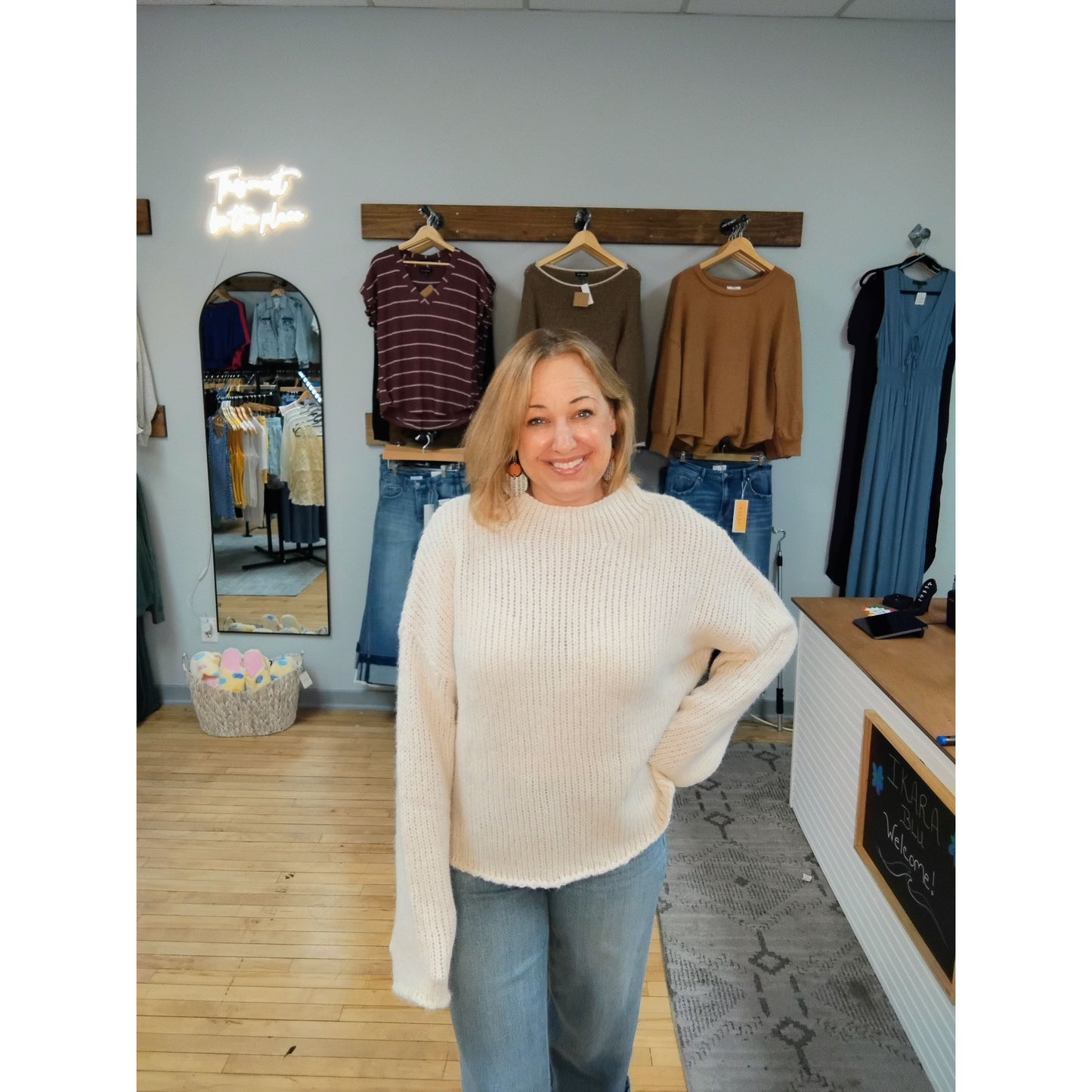Mock Neck Long Sleeve Oversized Knit Sweater