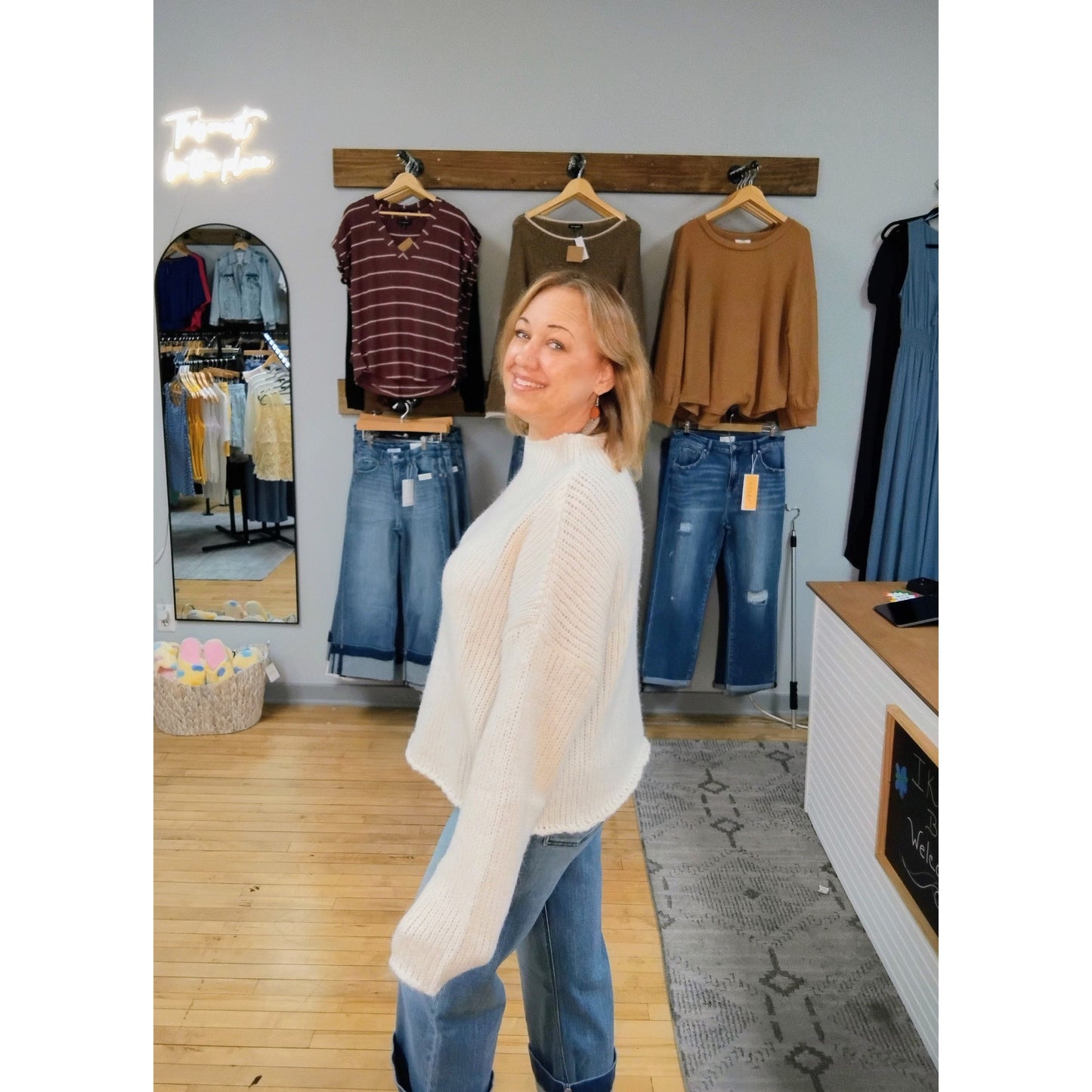Mock Neck Long Sleeve Oversized Knit Sweater
