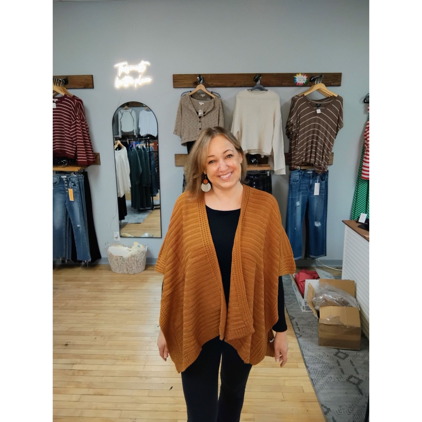 Fashionable Ridged Rib Knit Ruana