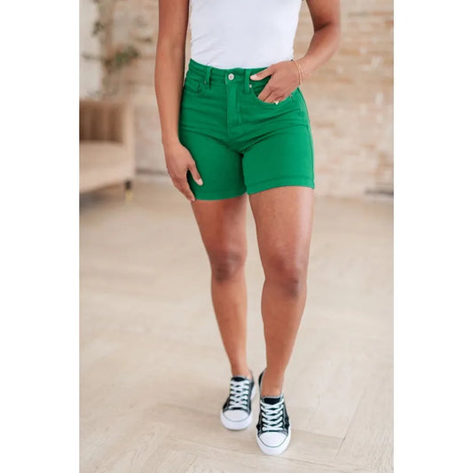 Judy Blue High Rise Control Top Cuffed Shorts in Green