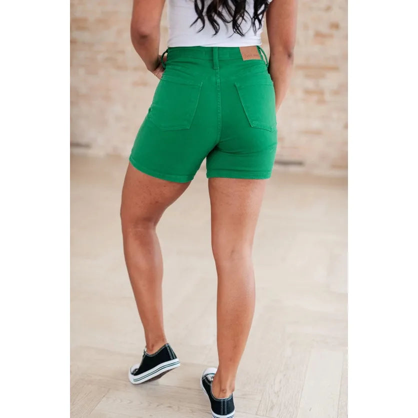 Judy Blue High Rise Control Top Cuffed Shorts in Green
