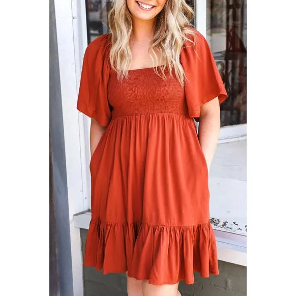 Tie Back Smocked Ruffled Dress