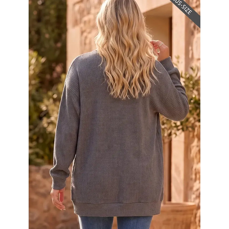 Plus Size Curly Rib Relaxed Front Pocket Cardigan