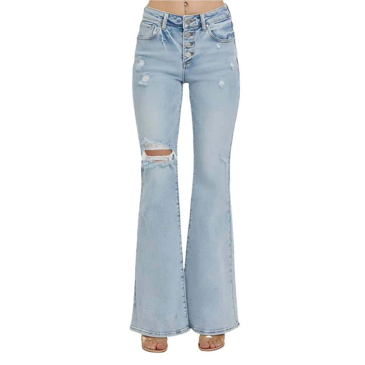 Risen Jeans - Mid-Rise Button Down Flare Jeans (33" Inseam)