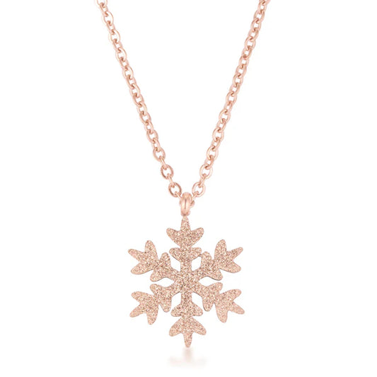 Jenna Rose Gold Stainless Steel Rose Gold Snowflake Necklace