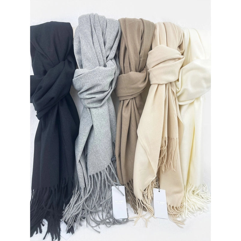 Neutral Tone Brushed Soft Scarf with Tassels