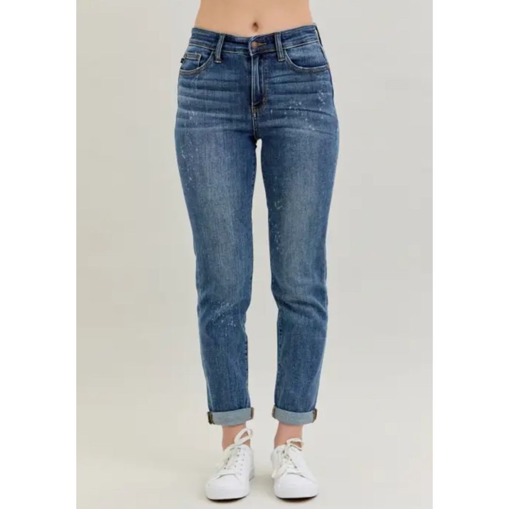 High Rise bleach Splash Boyfriend Jeans