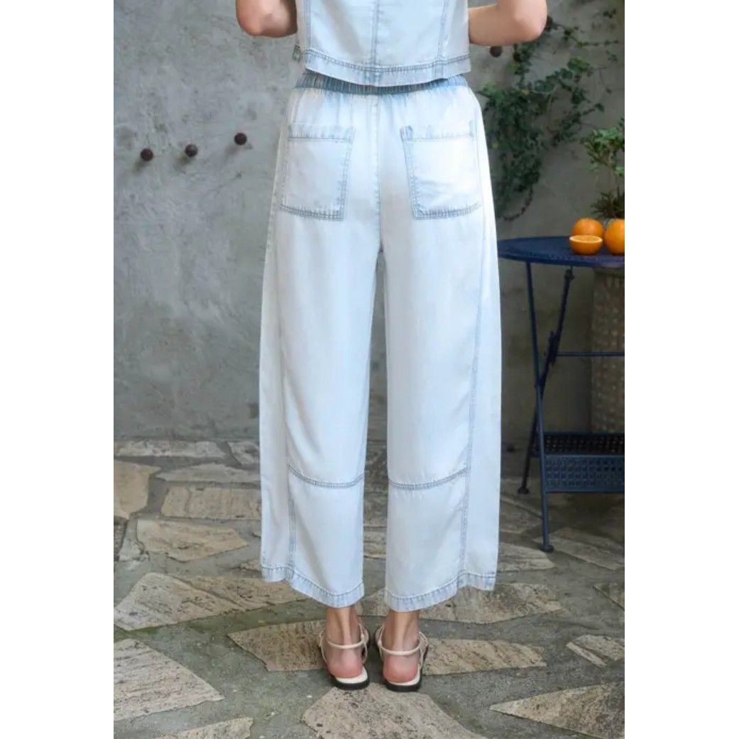Elastic waist washed Denim Pants