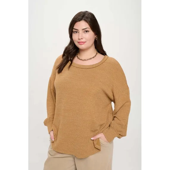 Plus Drop Shoulder Long Sleeve Sweater Knit Top