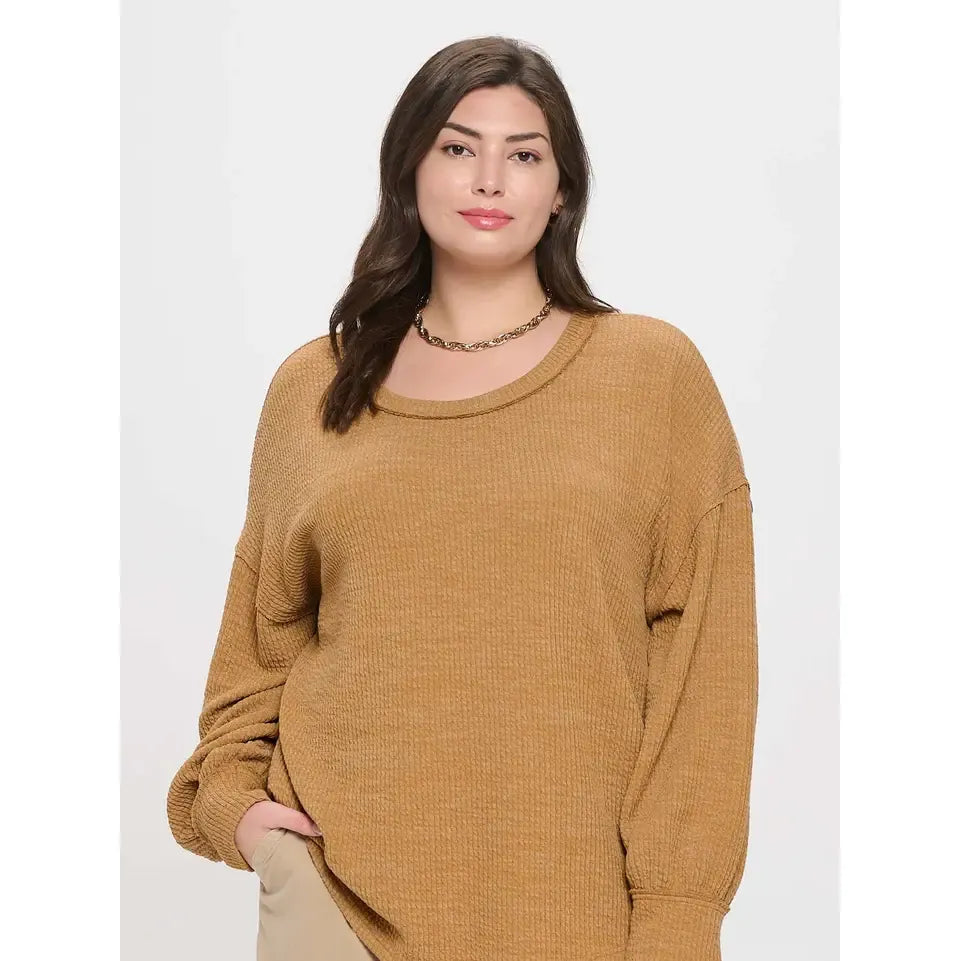 Plus Drop Shoulder Long Sleeve Sweater Knit Top