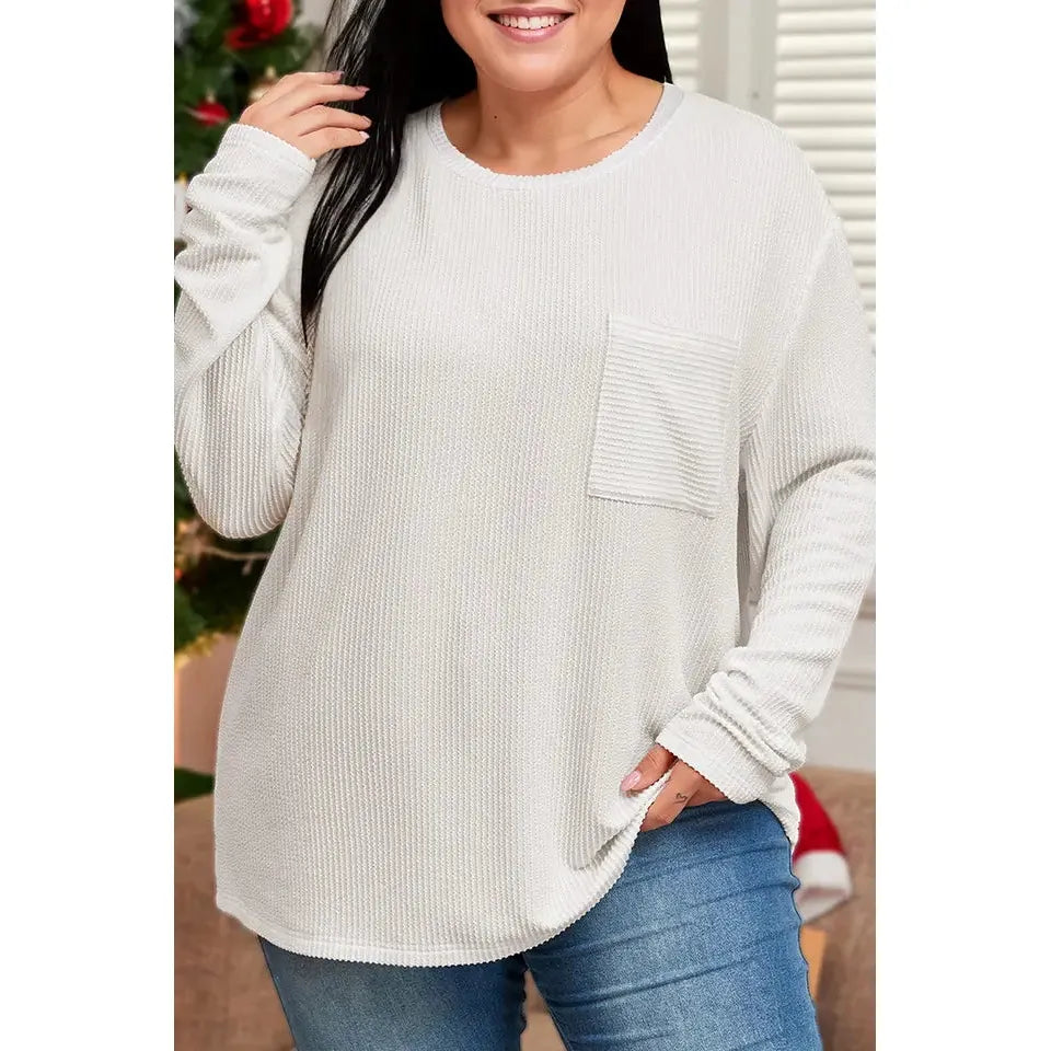 Plus Size Textured Knit Long Sleeve Pullover Top