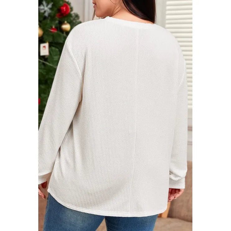 Plus Size Textured Knit Long Sleeve Pullover Top