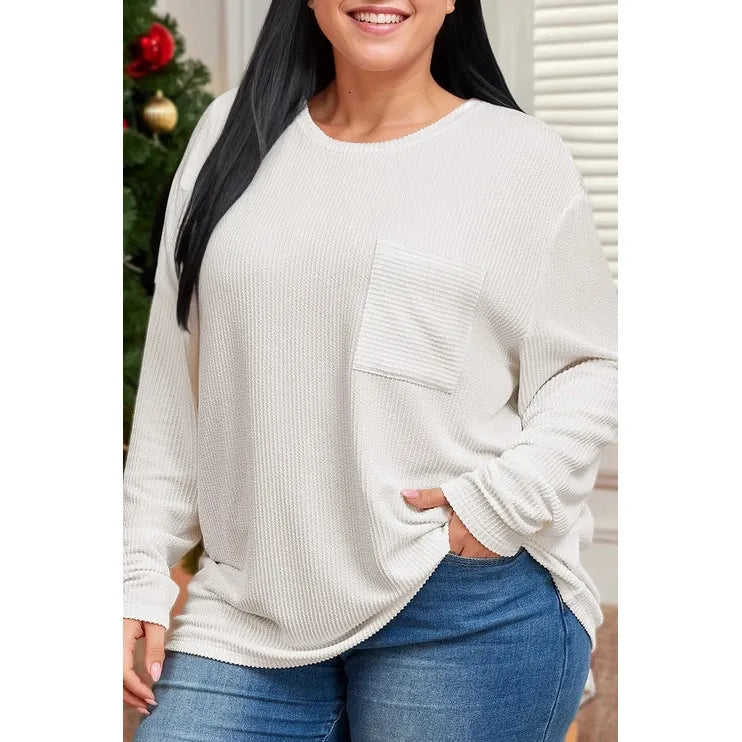 Plus Size Textured Knit Long Sleeve Pullover Top