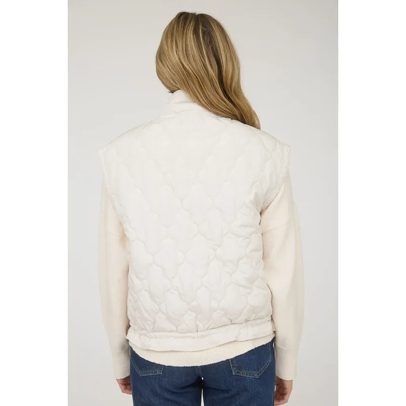 Tie Detail Snap Button Down Quilted Puffer Vest