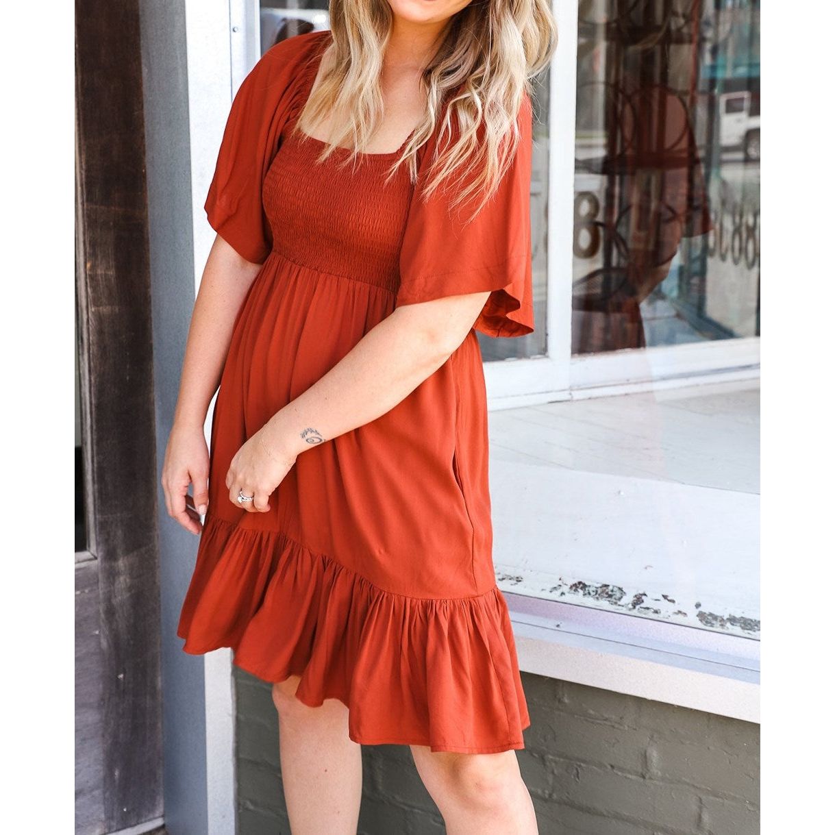 Tie Back Smocked Ruffled Dress