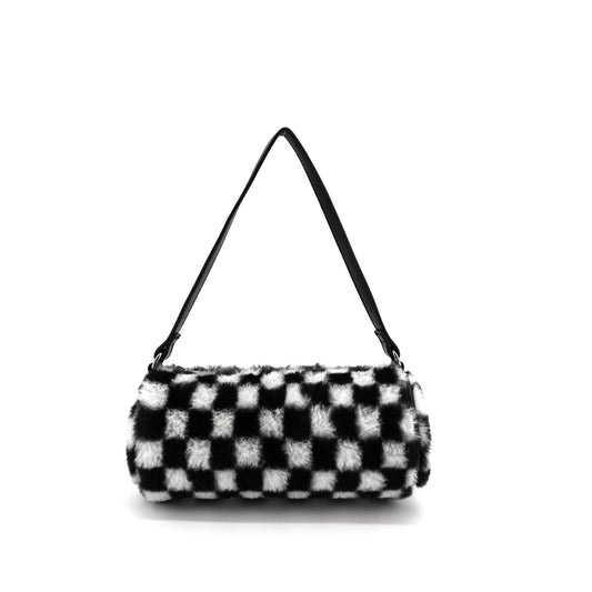 Jordan Checkered Faux Fur Shoulder Bag