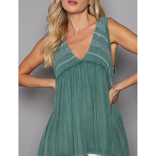 Sleeveless V-Neck Babydoll Top