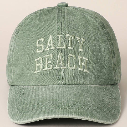 Salty Beach Text Embroidery Baseball Cap