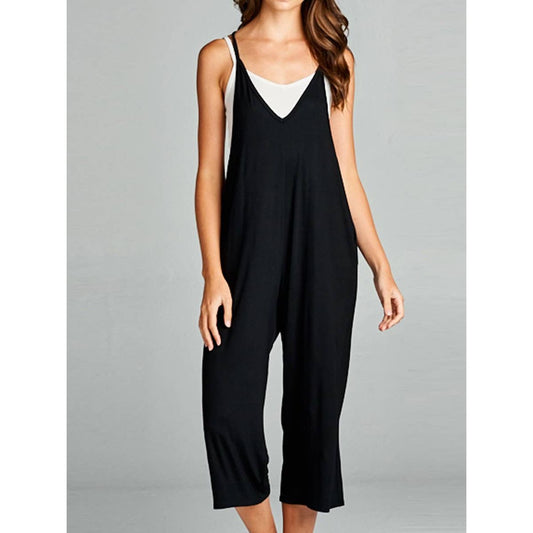 Loose Fit V Neck Capri Jumpsuit