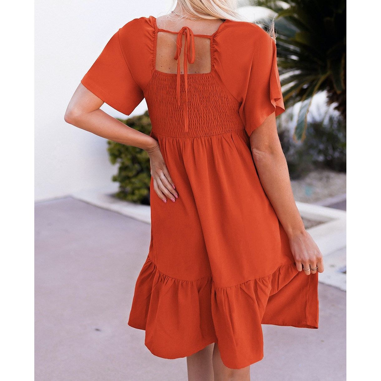 Tie Back Smocked Ruffled Dress